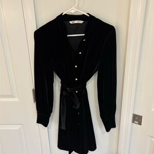 Zara Black Long Sleeve Dress with Belt